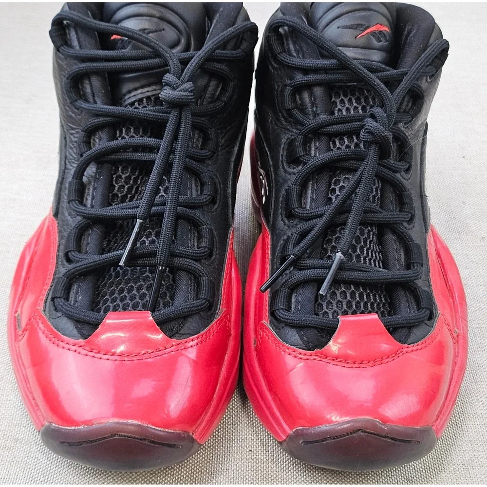 Reebok Question Mid Mens 6.5 Black Red Patent Leather Allen Iverson GV7182 Shoes